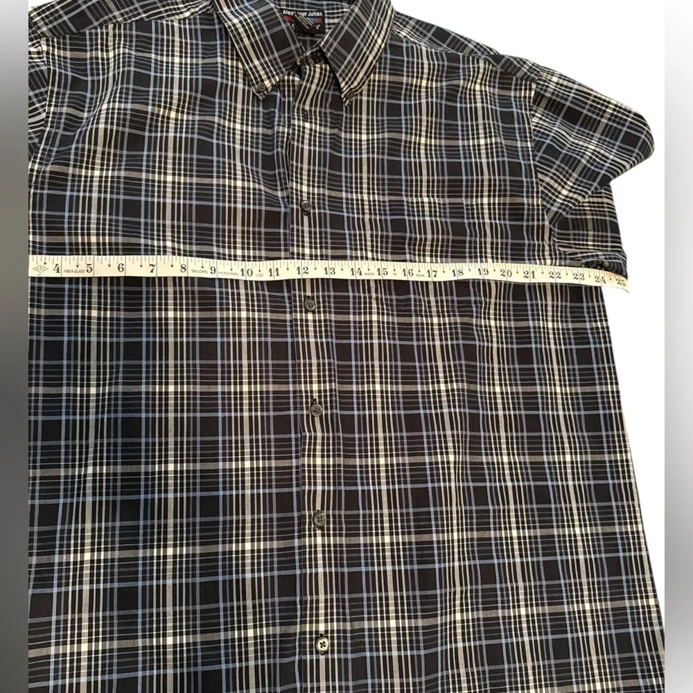 Alexander Julian‎ Button Up No Iron Men's Shirt Sz XL Black Blue Plaid Preppy